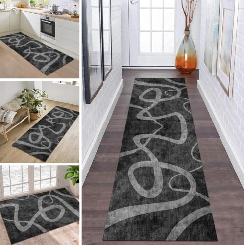 Alfombra de cocina, 50 x 150 cm, color negro y gris, larga alfombra de pasillo, antideslizante, por metros, alfombra de cocina, lavable, para pasillo, cocina, pasillo, pasillo, alfombra para salón