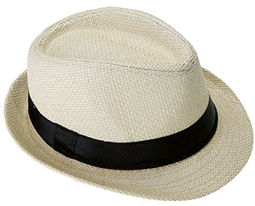 FALETO Kinder Jungen Mädchen Panamahut Sonnenhut Sommerhut Beach Hut Strohhut Jazz Hut (Beige)