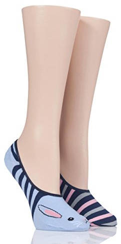 SockShop Ladies 2 Pair Wildfeet Animal Design Invisible Socks-Rabbit 4-8 Ladies