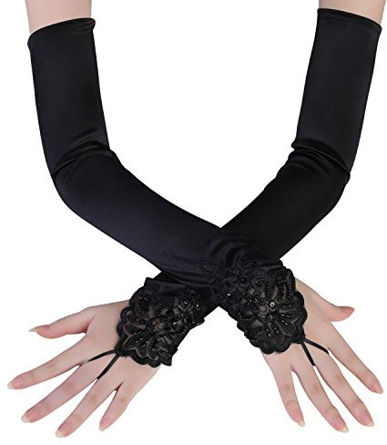 BABEYOND Women’s Gloves, Satin, Classic Opera, Party, Audrey Hepburn Gloves, 1920s Style, Elastic, Adult Size, Elbow to Wrist, Length 52 cm -