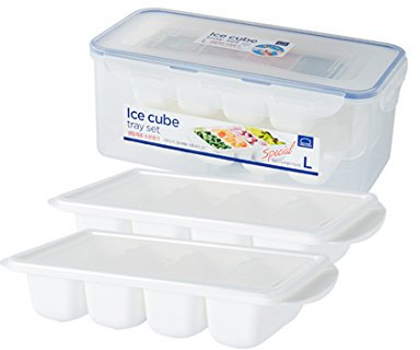 LOCK & LOCK Eiswürfelform mit Eiswürfelbehälter & Deckel im 4-teiligen Set - Premium Eiswürfelbereiter bpa frei - Gefrierform für Eiswürfel - 3,4 l