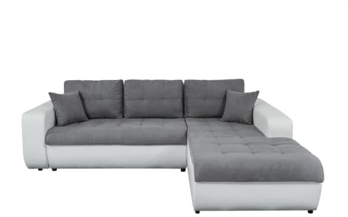 UsineStreet Ecksofa Suzie umbaubar aus Kunstleder und Mikrofaser weiß/grau – Winkel rechts