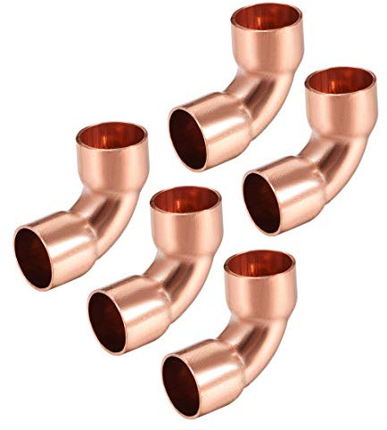 sourcing map 90 Grad Kupferbogen Ellenbogen Kupferrohr Rohrverschraubung Verbinder für Klempnerarbeit 5 Stück 9,7mm