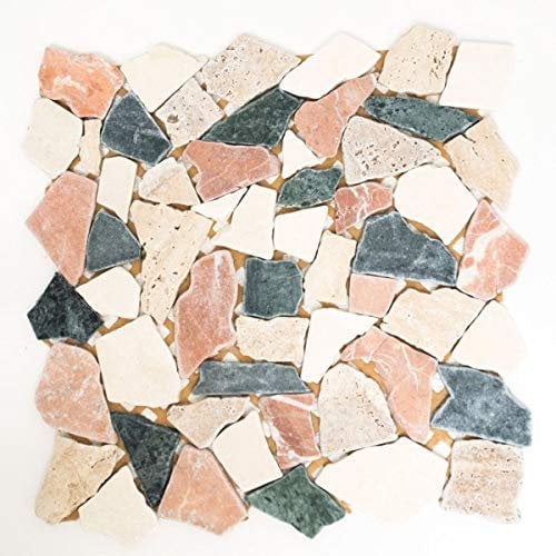 Mosaik Bruch Marmor Naturstein creme beige rot grün Polygonal Random Sprtzschutz Fliesenspiegel Küche - MOS44-1204