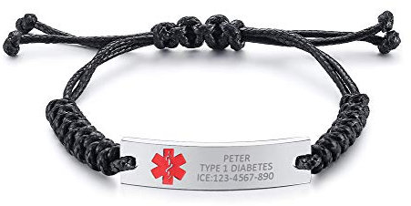 XUANPAI Benutzerdefinierte Gravur geflochtenes Seil Notfall Medical Alert ID Identifizierung Armband für Frauen Männer Kinder, 4-9 Zoll