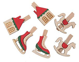 Mollette legno casa/cavallo/pattino 5cm 6pz
