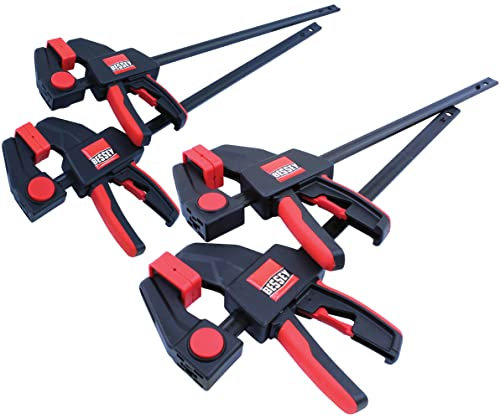 Bessy RES01 Clamp Set, General Purpose Trigger Clamps with Composite Handle, 2 x 6 in. (100 lb) and 2 x 12 in. (300 lb),Red/Black