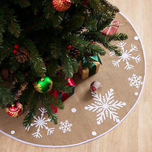Joiedomi Falda de árbol de Navidad con copos de nieve, decoración rústica de 36 pulgadas para Navidad, hogar, vacaciones, interiores y exteriores, decoraciones de temporada