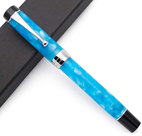 JINHAO Century Tofu 100 18KGP Golden Plated Resin Fountain Pen (Ocean Blue, Medium Nib)