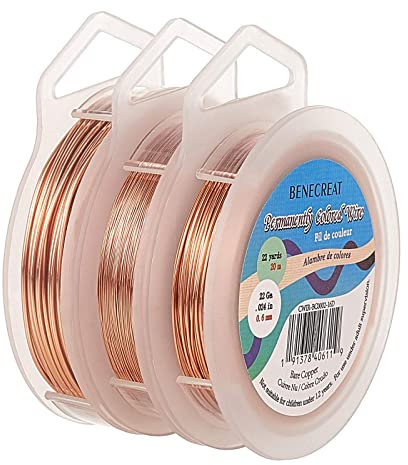 BENECREAT 3 Rollos Alambre de Joyería 0.3/0.6/1mm Alambre de Cobre Resistente Al Deslustre para Hacer Abalorios de Cristal para Hacer Anillos y Otras Manualidades de Joyería