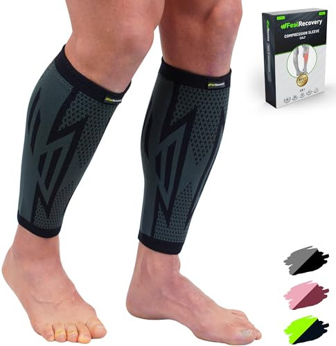 2 Pack Manchons de Compression Homme & Femme - Support de Mollets pour Running, Périostite, Tensions Musculaires et Crampes - Chaussettes Contention pour Jambes - Respirant & Antidérapant