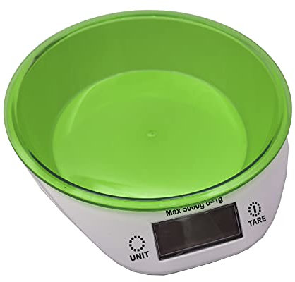 EUROXANTY Balanza Electrónica de Cocina | Hasta 5 Kg de Capacidad | Báscula de Cocina con Bol | Con Pilas | Varias Unidades de Medida | Verde |
