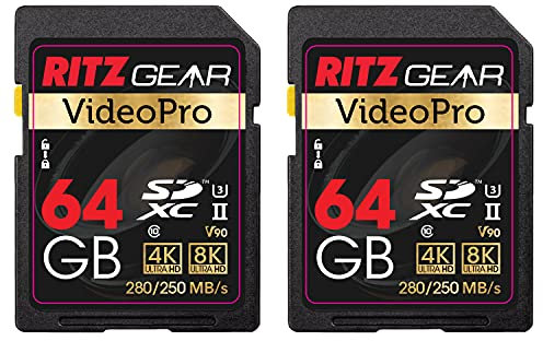 Video Pro SD Card UHS-II 64GB SDXC Memory Card 2-Pack U3 V90 A1, Extreme Performance Professional Sd-Card (R 280mb/s 250mb/s W) for Advanced DSLR,Well-Suited for Video, Including 4K,8K, 3D, Full HD