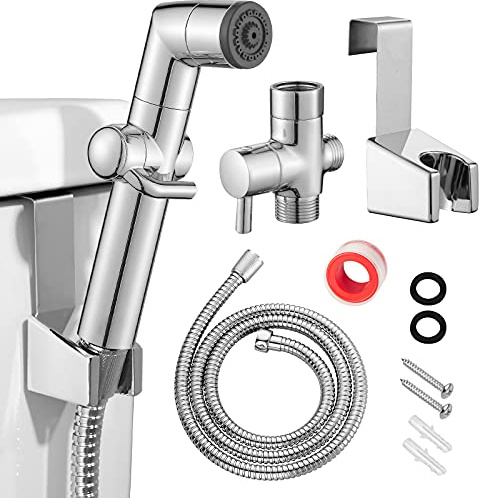 JONKEAN Bidet Sprayer für Toilette, Sprayer für Badezimmer Chrom | Jet Spray Wasserdruckkontrolle, Bidet Aufsatz für Baby, Feminine & Haustier Waschen, Muslim mit Schlauch