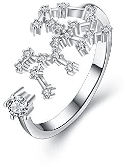 Clearine 12 Konstellation Sternzeichen Zirkonia Verstellbarer Ring für Damen Mädchen