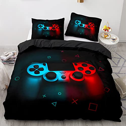 L.YINGTAO 3-teiliges Bettwäscheset mit 3D-Druck, Spielkonsole, Aktionsknöpfe, Bettbezug für Jungen und Jugendliche, Videospiel, schwarz, Bettbezug für Spielzimmer, Video1, 135 x 200 cm