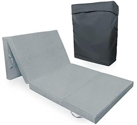 Tom'Shop Gästematratze (VAR Grau 195x70x8 cm) Klappmatratze 4-teilige Faltmatratze Gästematratze Reisebett Schaumstoff Matratze zusammenklappbar mit Tasche