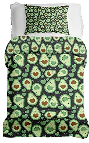 TherapieWelt Bettwäsche aus Atmungsaktive Baumwolle 2 teilig Set für Bett Schlafzimmer Deckenbezug mit Reißverschluss Bettbezug 135x200cm und Kissenbezug 80x80cm Avocado Herz grün braun