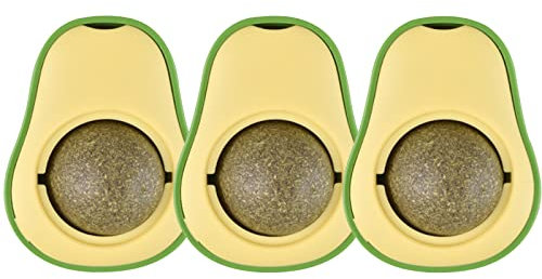 BEE&FLOWER Set di 3 giocattoli a forma di Avocado con palline commestibili di erba gatta, palline commestibili per gatti, giocattolo commestibile, per la cura dei denti del gatto