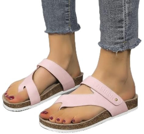 Sandales de Correction d'oignon pour Femmes Confortables en Cuir Plate-Forme Dames Pantoufles antidérapantes à Bout Ouvert Chaussures orthopédiques pour l'été en Plein air Marche Plage,Rose,38EU