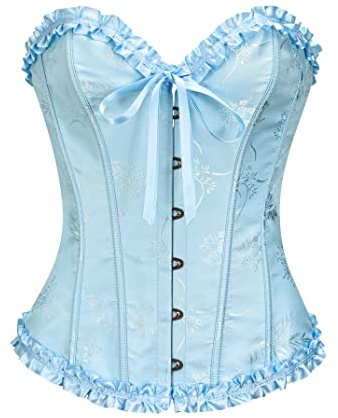 YUNAR Women's Vintage Cottagecore Shapewear Lace Up Overbust Corset Bustier Going Out Top, Blue, XX-Large