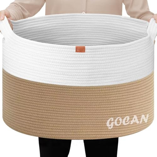 GOCAN XXXL Extra großer Baumwollseilkorb D55XH35cm gewebte Wäschekörbe für Decken Aufbewahrungskorb mit Griffen für Kinderspielzeug Pflanzen Kissen Wohnzimmer Korb Korb