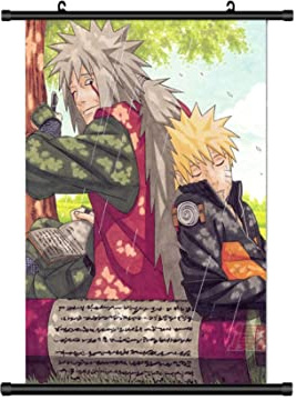 Großes 60x90CM Naruto Kakemono Rollbild | Anime Manga Stoffposter Wallscroll Poster | Wanddeko Geschenk | jiraiya & Naruto