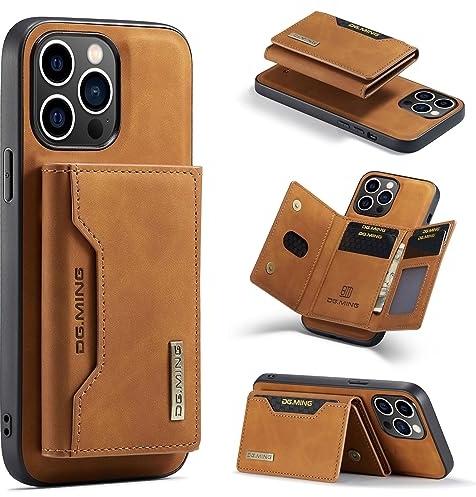 ZCDAYE Handyhülle für iPhone 13 Pro Max mit Kartenetui, Braun | Leder Hülle mit Kartenhalter, Herren Damen Handytasche Schutzhülle, Praktische Magnetische Geldbörse Wallet Karten Tasche