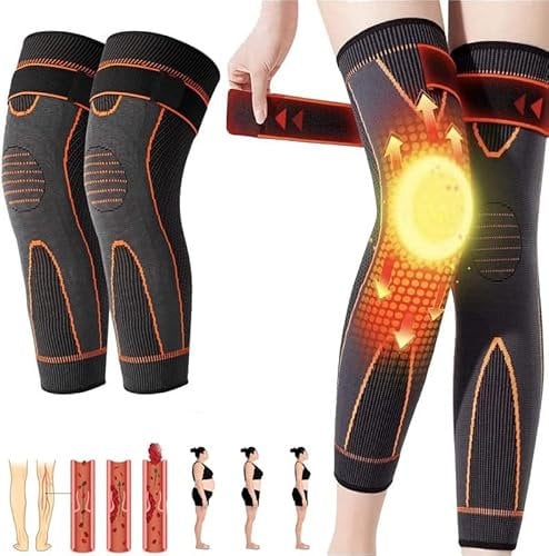 KNEECA Tourmaline Acupressure Selfheating Knee Sleeve, Tourmaline Acupressure Self-Heating Shaping Knee Sleeve, Mugwort Acupressure Shaping Knee Pads, Wormwood Self-Heating Knee Pads (XL, Orange)