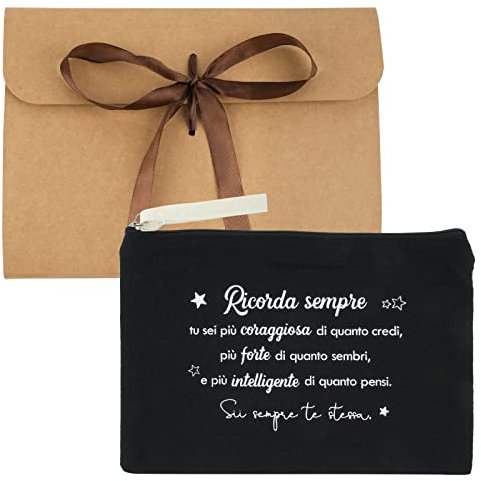 Borsa Amicizia Mini Pochette Buste Kraft Scritta Ricorda sempre Tu sei più coraggiosa Regalo Amica Compleanno Laurea Natale Pensione Donna Borsa Trucchi Costumi