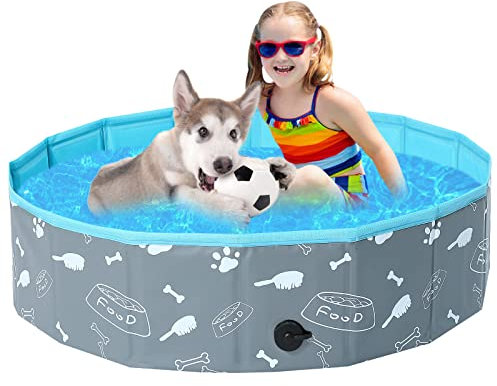 COMSLE Piscina per Cani Grandi 80cm / 120cm/ 160cm, Vasca da Bagno per Cani in PVC Pieghevole Antiscivolo e Non Tossico, Piscina per Bambini da Interno ed Esterno, Osso