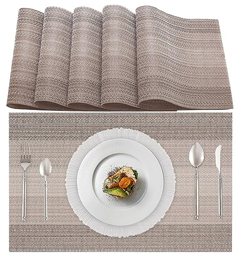 Lumaca Set mit 6 Tischsets Abwaschbar (70% PVC und 30% Polyester), Platzset, Einfache Reinigung, rutschfest, Hitzebeständig, Ideal für den Küchentisch,Braun