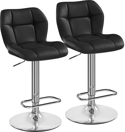 Yaheetech Bar Stools Set of 2, PU Leather Breakfast Bar Chairs, Swivel Height Adjustable Barstools, Counter Stools with Backrest for Home Kitchen, Restaurant, Black