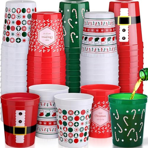 Nuenen 35 Stück 473 ml Weihnachts-Kunststoffbecher Weihnachtsmannbecher Einwegbecher Weihnachtsfeier Dekorationen Elch Zuckerstange Baum Kunststoffbecher für Weihnachten Party Gastgeschenke Urlaub