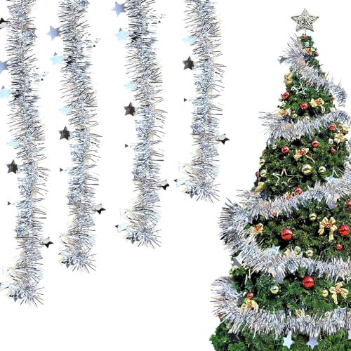 shallyong Espumillón de Navidad, 6 Piezas Guirnaldas Navideñas, Espumillón Guirnalda 2M, Guirnalda Brillante, Decoraciones Navideñas, para Decorar Árbol de Navidad Boda Fiesta