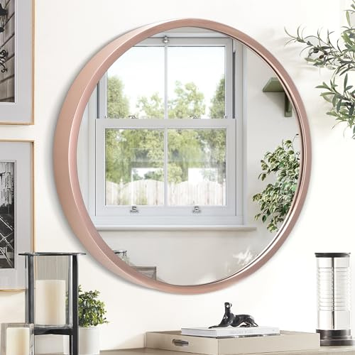 JJUUYOU Wandspiegel, rund, 50,8 cm, Wandmontage, Roségold, Spiegel für Badezimmer, Metallrahmen, Spiegel für Wohnzimmer, Schlafzimmer, Waschraum, Wohnheim