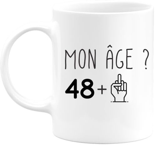 quotedazur Café-Croissant - Mug Personnalisé Tasse Cadeau Noël Anniversaire 49 Ans 1976 Mon Âge Doigt Honneur - Blanc/Céramique