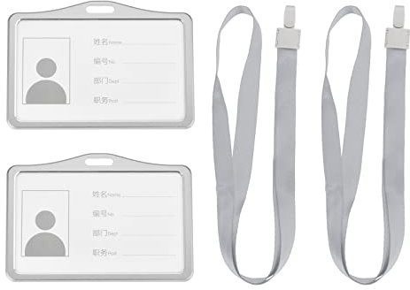 YOKIVE 2pz Porta Badge, Orizzontale Alluminio con Plastica Gancio Staccabile Collo Cordino | Protezione Carte, Ottimo per ID Carta (Argento, 3.6 x 2.5-)