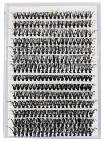 Bransfy Lot de 280 extensions de faux cils individuels à faire soi-même - Courbure D - Mélange de grappes en vison - 30D + 40D-0,07D - 12 à 18 mm