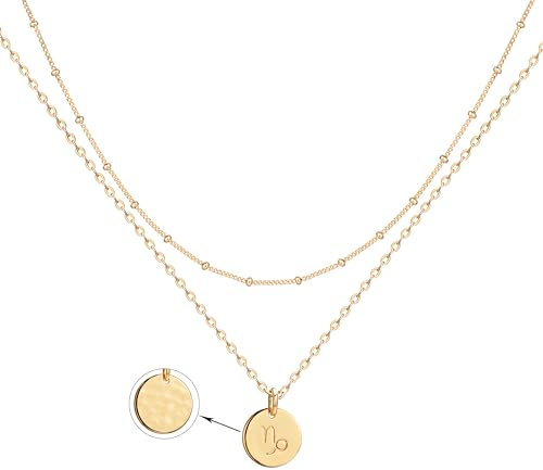 Jenosy Kette Layered Damen Steinbock Sternzeichen Kette Gold Personalisierte Halskette mit Anhänger Zarte Mehrreihig Kette Hypoallergene 18K Vergoldete Kette Modeschmuck für Frauen und Mädchen