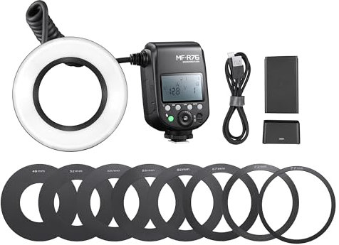 Godox MF-R76S+ Dental Photography Ring Flash For Sony Cameras Daylight Balanced Strobe Lighting Unit TTL HSS 1/8000s Rechargeable Battery Powered Built-In Focus Assist Beam 32 Channels