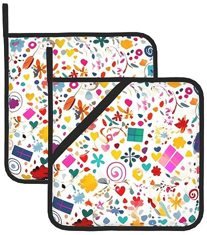 Happy Birthday - Set di 2 tappetini da cucina resistenti al calore per cucinare in microonde, cuocere in forno, piatti da portata e barbecue.