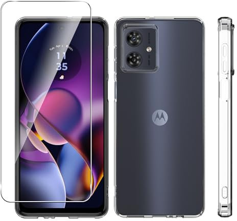 zZjoOoj Funda para Motorola Moto G54 (6,5 Pulgadas) + 1 Pieza de película de Vidrio Templado, Antigolpes Carcasa, Anti-Amarillo, Antiarañazos Respaldo Transparente (Transparente)