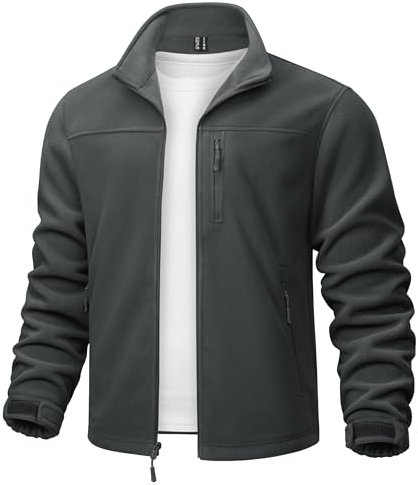 TACVASEN Vestes d’extérieur pour Homme Veste Polaire Veste Militaire Zippée Vestes Coupe-vent Chaudes Gris Foncé,XL