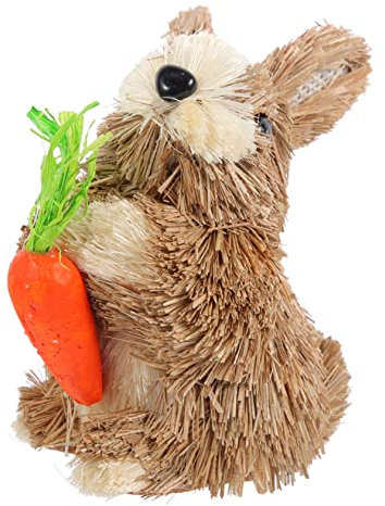 Cabilock Strohhase Osterstrauß Hase Hasen-Dekor osterhasen Tischdekoration aus Stroh geflochtener Hase Hasenfigur aus Stroh geflochten ländlich Zubehör Modell schmücken