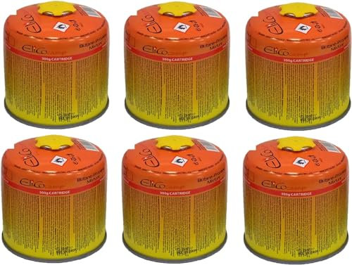 6x 300g Elico Schraubkartusche Universalgewinde 7/16 Gaskartuschen Ventilkartusche EN 417 Gewinde Ventil Bunsenbrenner Butan Propan Mix Campingkocher Gaskocher Gasheizung Lötbrenner