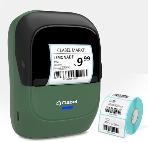 CLABEL Mini Portatile Stampante per Etichette: 221B Bluetooth Termica Etichettatrice Adesive Compatibile con iOS e Android Label Printer con 1 Rotolo di Etichette per Ufficio Casa Prezzo(Verde)