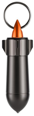 Aufew Taktischer Pillenhalter, langlebige Metall-Mini-Pillendose mit Schlüsselanhänger, wasserdichte EDC Vitamin-Hülle für Reisen, Outdoor, täglichen Gebrauch (Raketenform, Grau)
