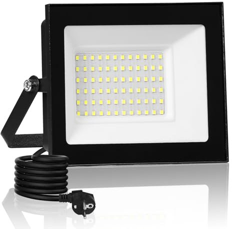 Litglobe 50W LED Strahler Außen mit Stecker & 3M Kabel,5000LM 6500K Kaltweiß Strahler Außen,IP66 Wasserdicht Fluter Flutlichtstrahler,LED Scheinwerfer Aussenstrahler für Hof Garten Garage