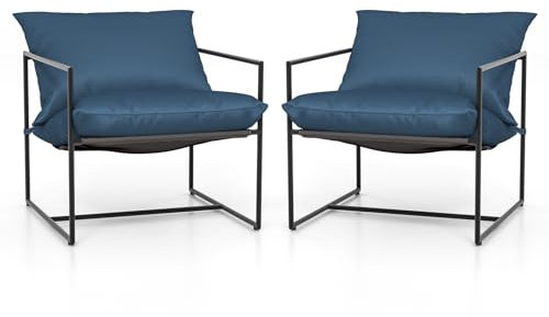 COSTWAY Sling Accent Chairs 2er Set, Loungesessel mit Sitz- und Rückenkissen, Sessel mit Metallrahmen und atmungsaktivem Sitzstoff, für Wohnzimmer, Balkon